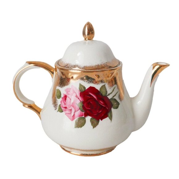 Vintage Arthur Wood England #4876 Red Pink Roses Gold Tea Party Teapot - Picture 2 of 6
